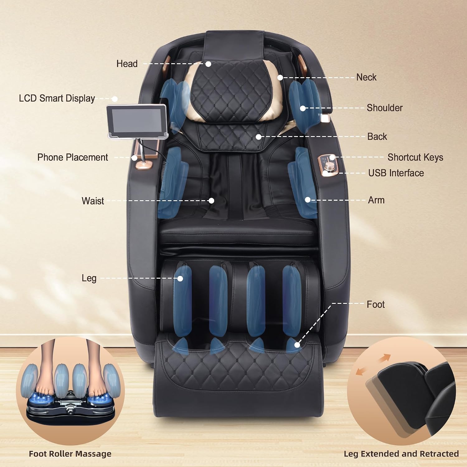 2026 4D Massage Chair Full Body, Zero Gravity Massage Chair with SL-Track & Heating, Massage Shiatsu Recliner Chair with Smart Voice Control, Touchable Screen, Airbags, Foot Rollers (BLACK)