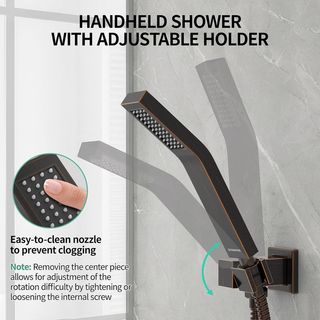 SR SUN RISE 12 Inch Oil Rubbed Bronze Shower System Brass Bathroom Luxury Rain Mixer Shower Combo Set Ceiling Mounted Rainfall Shower Head System Faucet Trim Repair Kits with Rough-In Valve and Trim