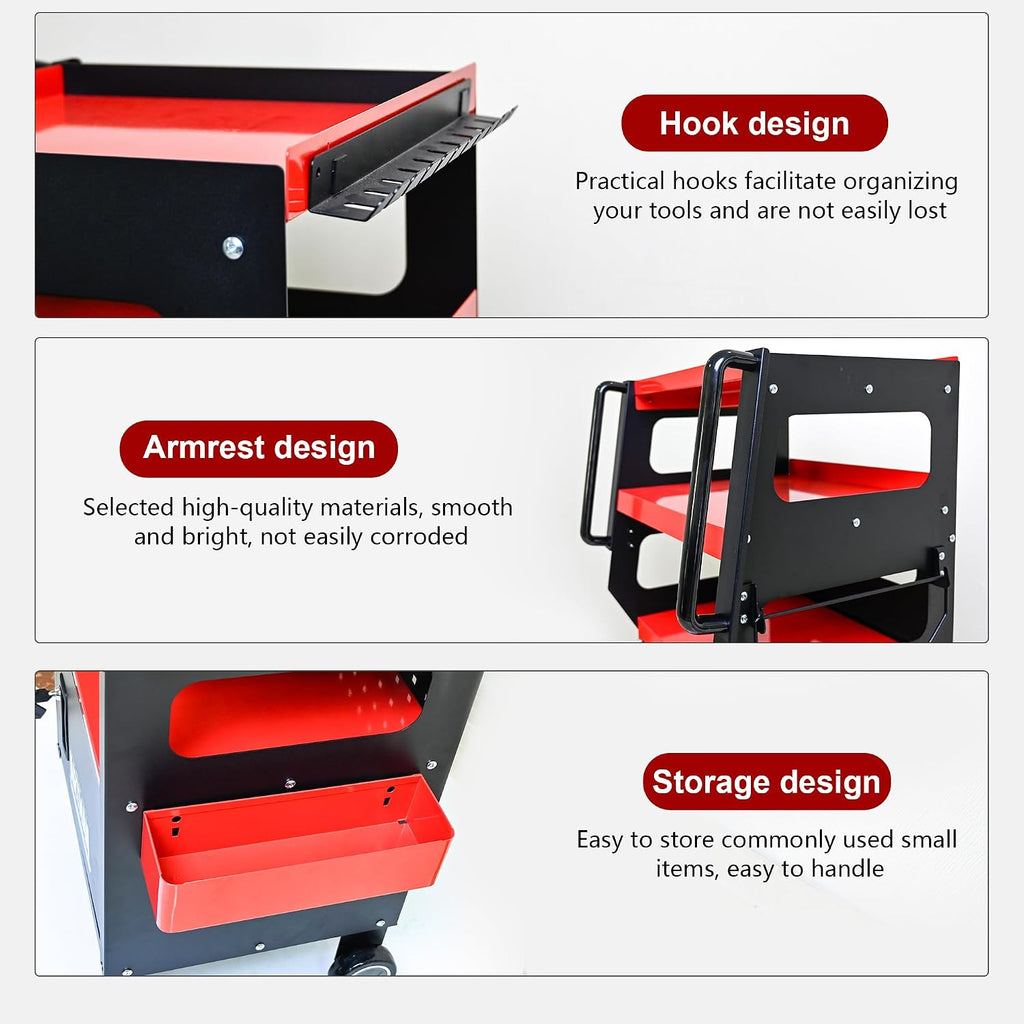 4-Level Multi-Purpose Trolley,Tool Cart on Wheels With Cabinet, Tool Chest Organizer, Diagnostic Trolley with 360°Locking Casters for Mechanics, Garage, Workshop. Service utility cart