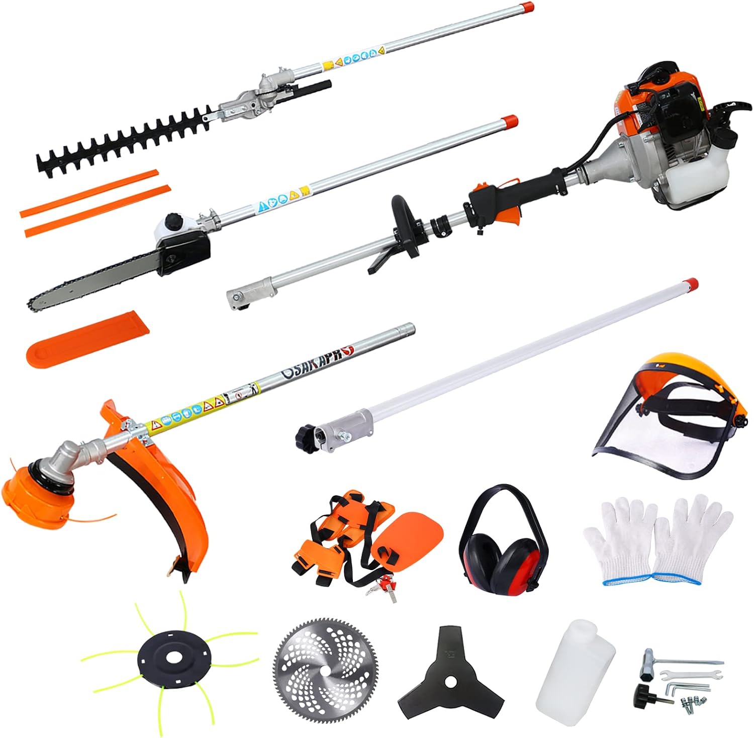 52cc 2-Cycle Gas Multi-Trimmer | 10-in-1 String Trimmer w/Rotatable 40' Pole Saw, Weed Eater Weed Wacker, Brush Cutter & Hedge Trimmer Gas for Lawn, Yard, Garden Care, All-in-one Garden Tool