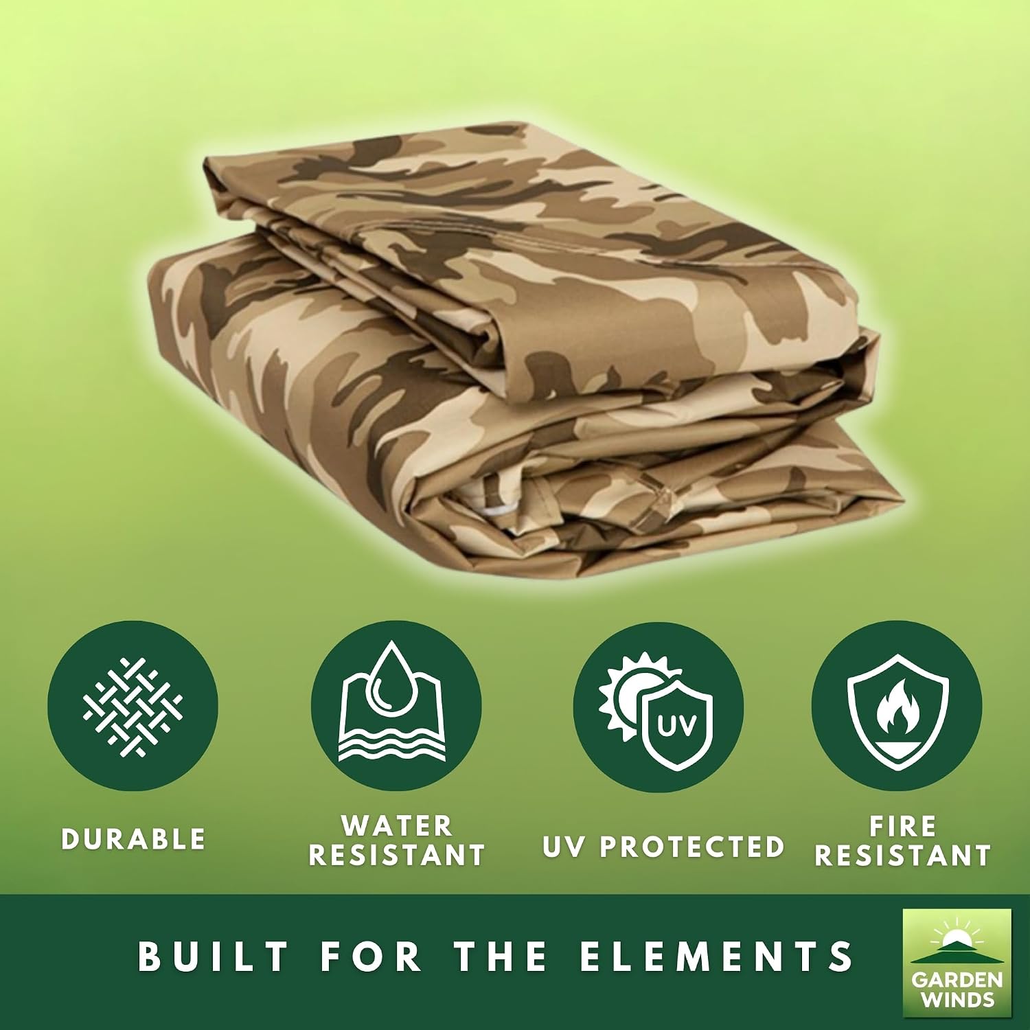 Garden Winds Durable 350 Replacement Canopy Top Compatible with Garden Treasures 8' x 8' Gazebo Models S-582D, S-582DN - Camo Sand
