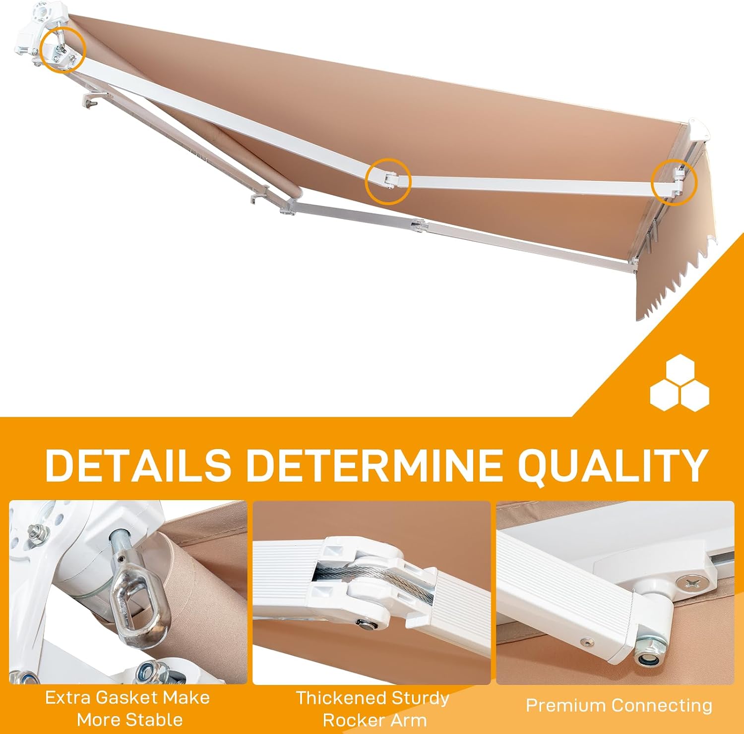 VINGLI 12' x 10 ' Retractable Awning for Patio Awning Door Awning with Manual Crank Handle, Aluminum Frame Door Canopy UV Resistant (Beige)