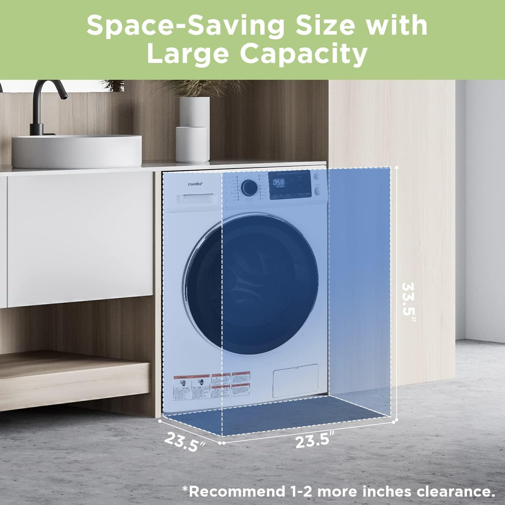 COMFEE' 24' Washer and Dryer Combo 2.7 cu.ft 26lbs Washing Machine Steam Care, Overnight Dry, No Shaking Front Load Full-Automatic Machine, Dorm White