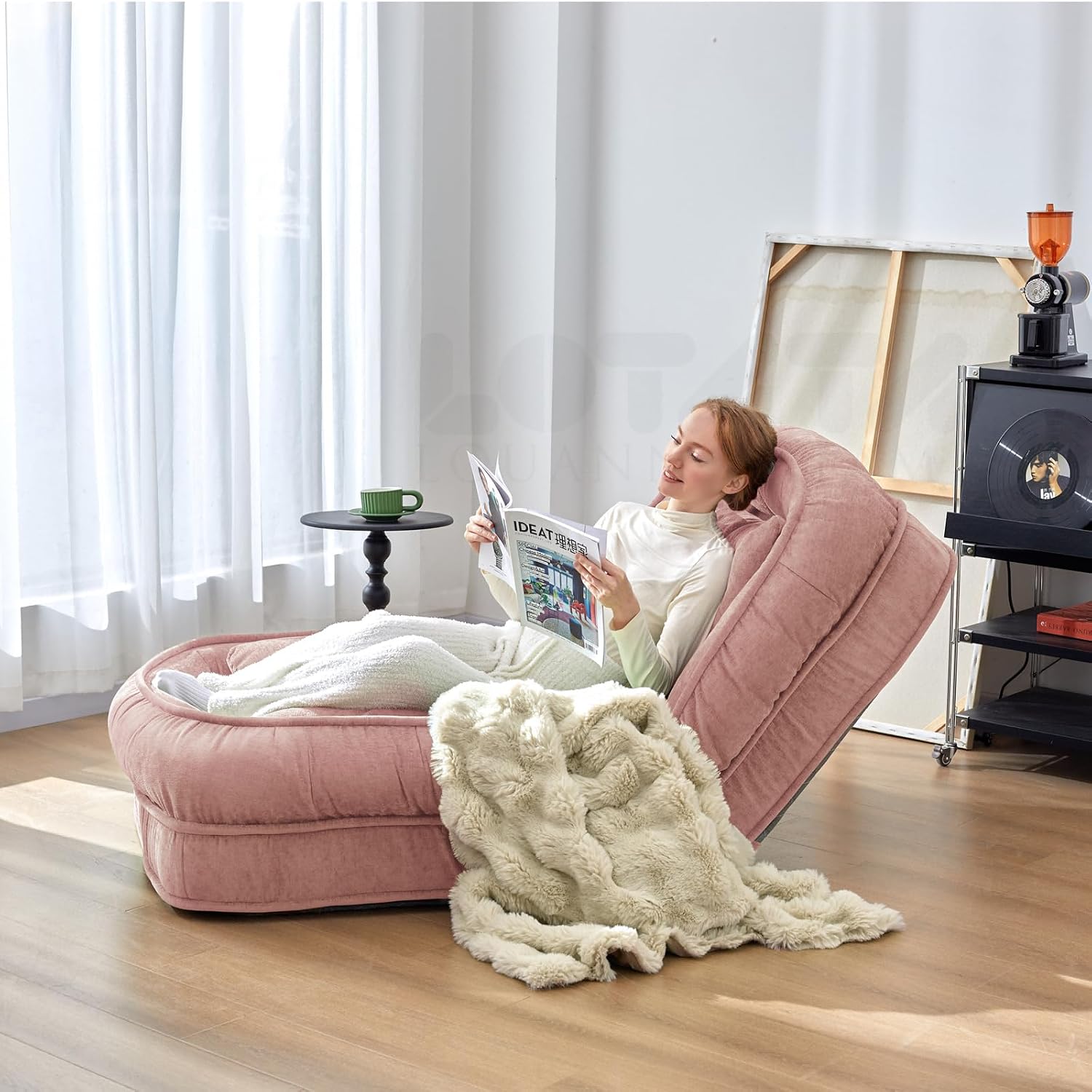 LouannTatami Foldable Lazy Sofa Bed Floor Chair - Adjustable Human Dog Bed for Adults Kids Floor Seats - Cozy Small Couch for Home Living Room(Pink)