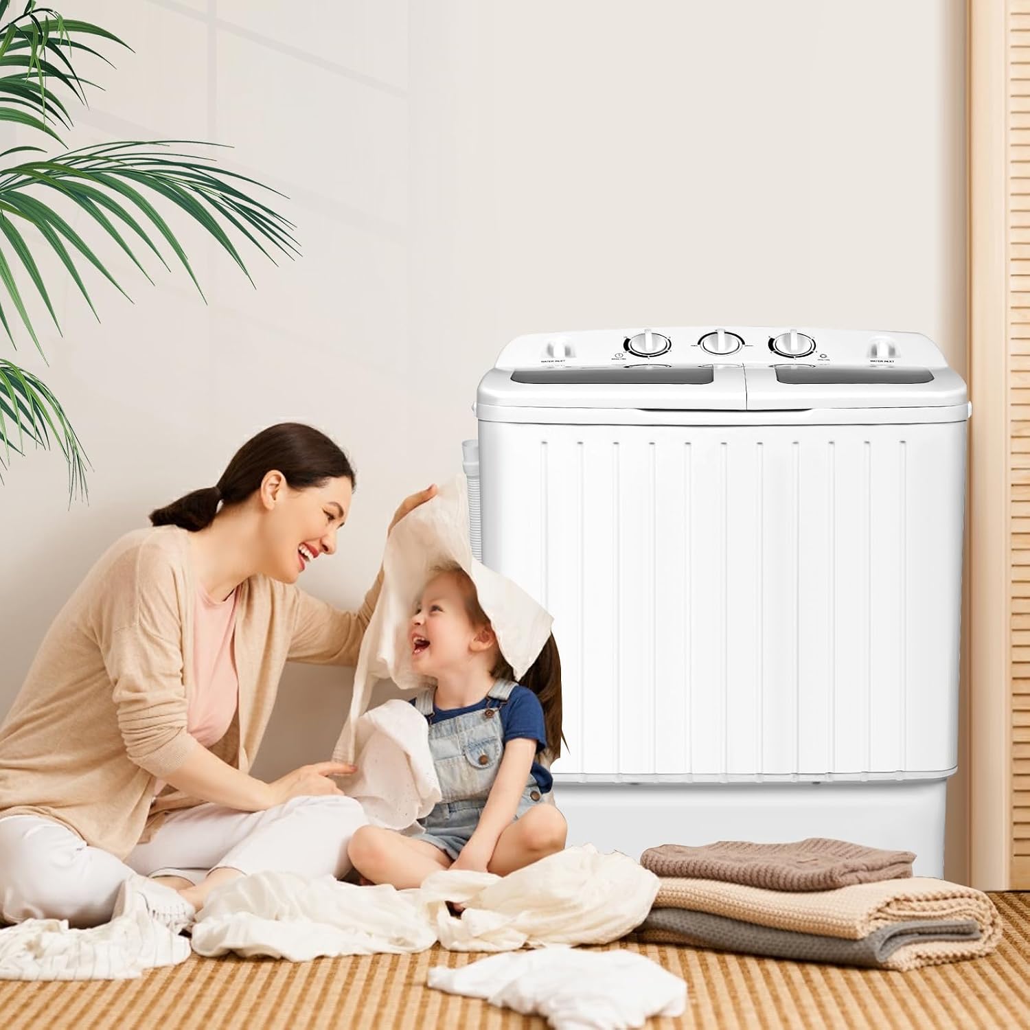 Giantex Portable Washing Machine, 20lbs Washer and Spinner Combo, Twin Tub 12lbs Wash & 8lbs Spin, Mini Compact Laundry Clothes Lavadora Portatil for Apartment Dorm RVs (White & Grey)