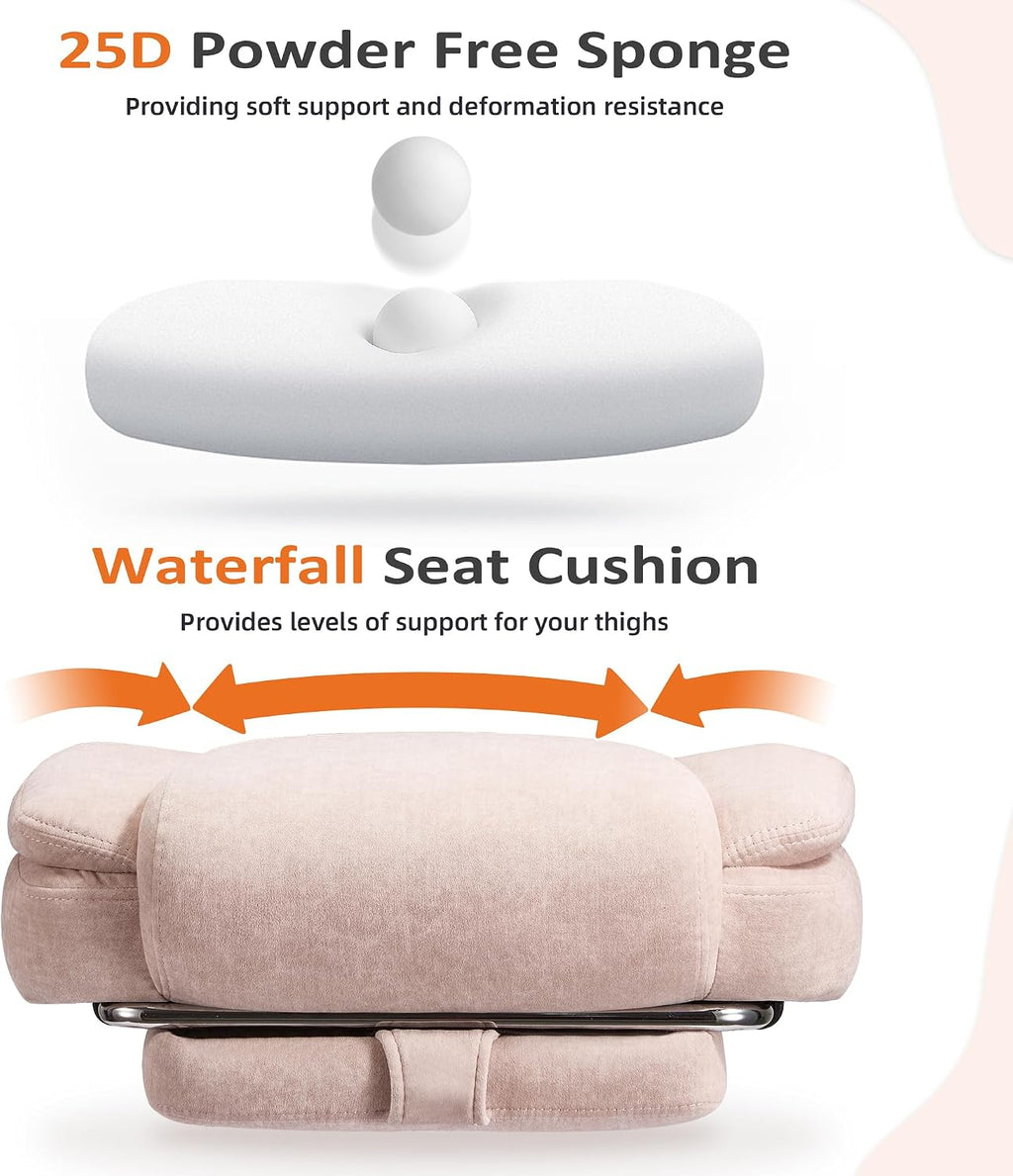 HOMREST 6-Point Massage Office Chair with Footrest, Heated Executive Office Chair with Reclining Backrest, Velvet Ergonomic Computer Desk Chair with Padded Armrest,Pink