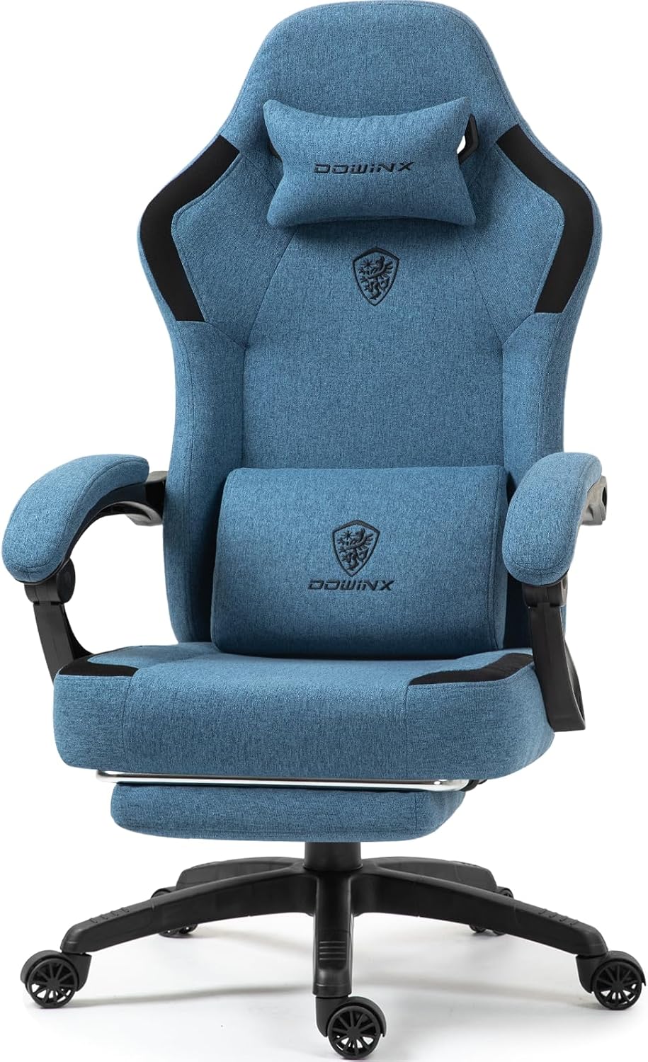 Dowinx Fabric Gaming Chair with Pocket Spring Cushion,Breathable Computer Chair with Massage Lumbar Support and Footrest,High Back Game Office Chair for Adult,Blue