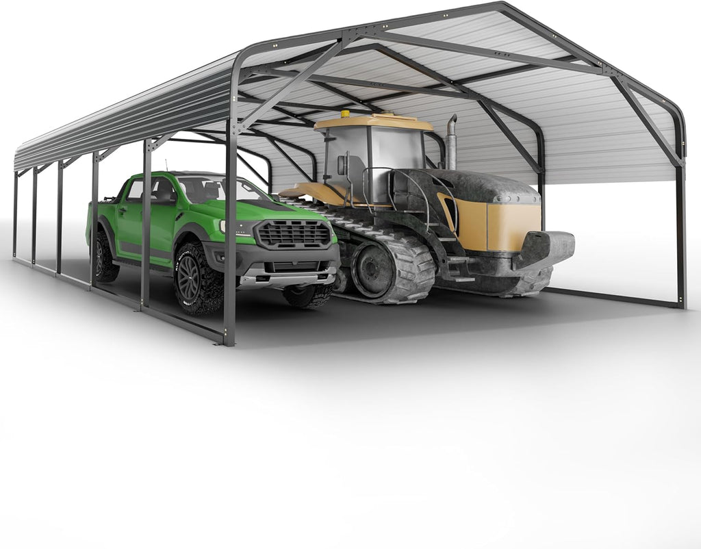 20x26 FT Heavy Duty Carport Garage with Structural Reinforcement | 2-Car Metal Shelter | Galvanized Steel Roof| Ground Anchors | Snow/Wind Resistant | Fits Trucks, RVs, Pickups, Boats, Tractors, SUVs