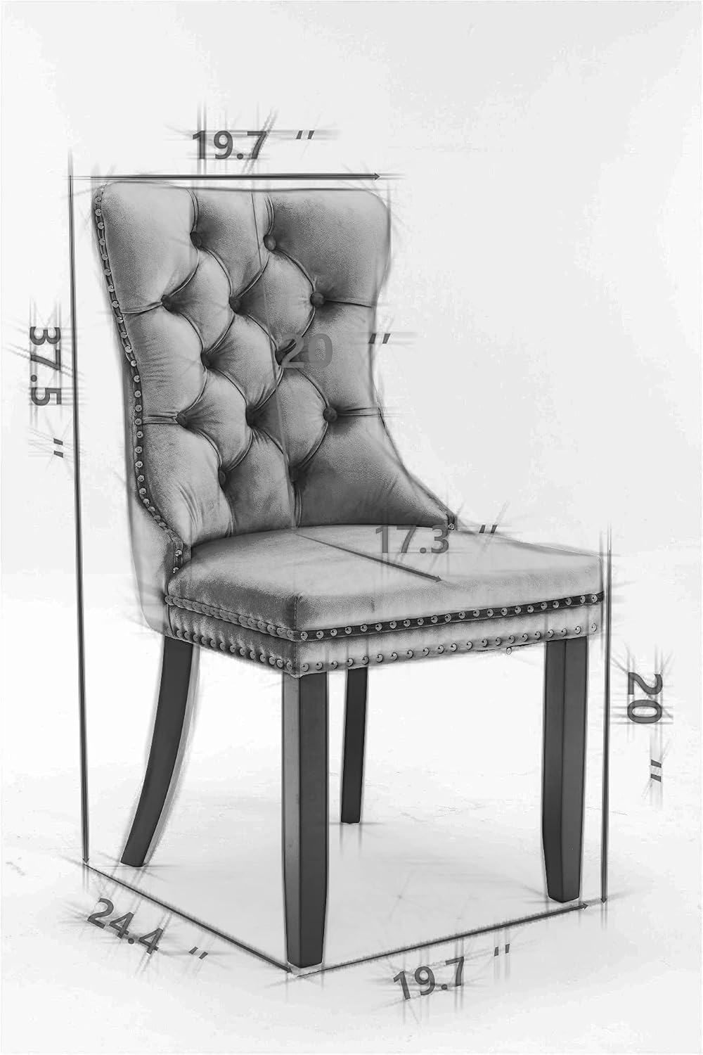 Ball & Cast Contemporary Upholstered Dining Chairs Set of 2, Velvet Button Tufted Kitchen Side-Chairs with Hang Ring & Nailhead Trims & Chrome Solid Wood Legs, 2-Piece Traditional Chair, Chrome+Blue