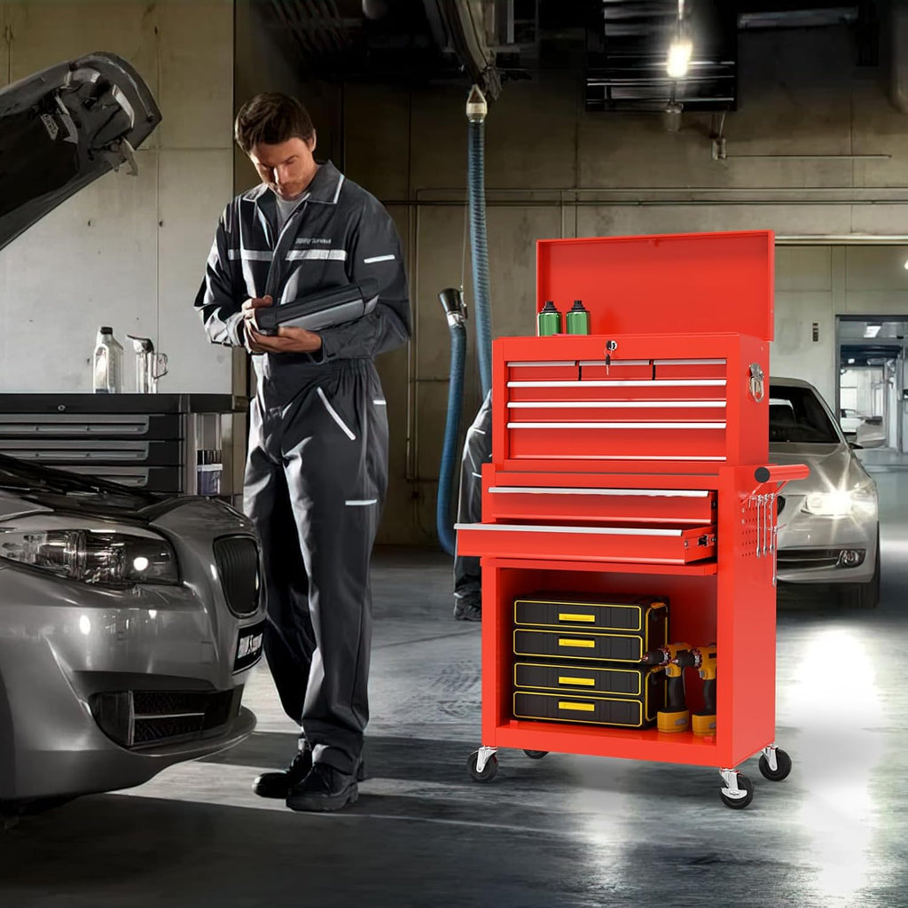 On Shine 8 Drawer Rolling Tool Chest, Large Capacity Rolling Tool Box with Wheels, Locking Mechanical Tool Chest, Portable Tool Box with Sliding Drawers,Metal Tool Box for Garage Workshop (Red)