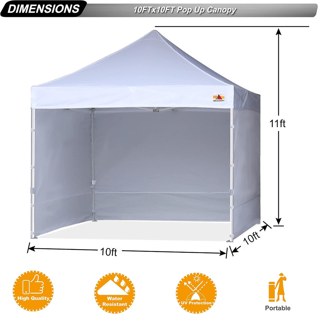 ABCCANOPY 10x10 ft Pop Up Canopy Tent Commercial Instant Outdoor Canopy Premium-Series with 3 Sidewalls and Hexagonal Legs, White