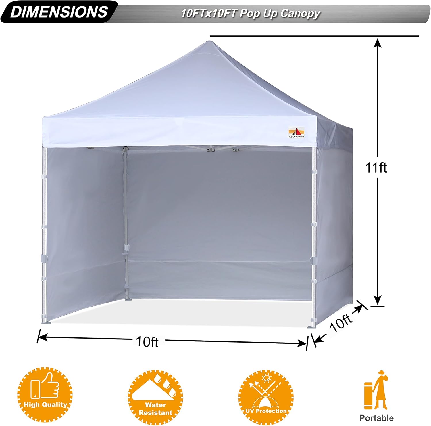 ABCCANOPY 10x10 ft Pop Up Canopy Tent Commercial Instant Outdoor Canopy Premium-Series with 3 Sidewalls and Hexagonal Legs, White