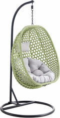 Egg Swing Chair with Stand,Swing Egg Chair with Stand, Green Rattan Hanging Egg with Soft Cushion, Outdoor Hanging with Foldable Basket and Metal Stand for Bedroom Patio