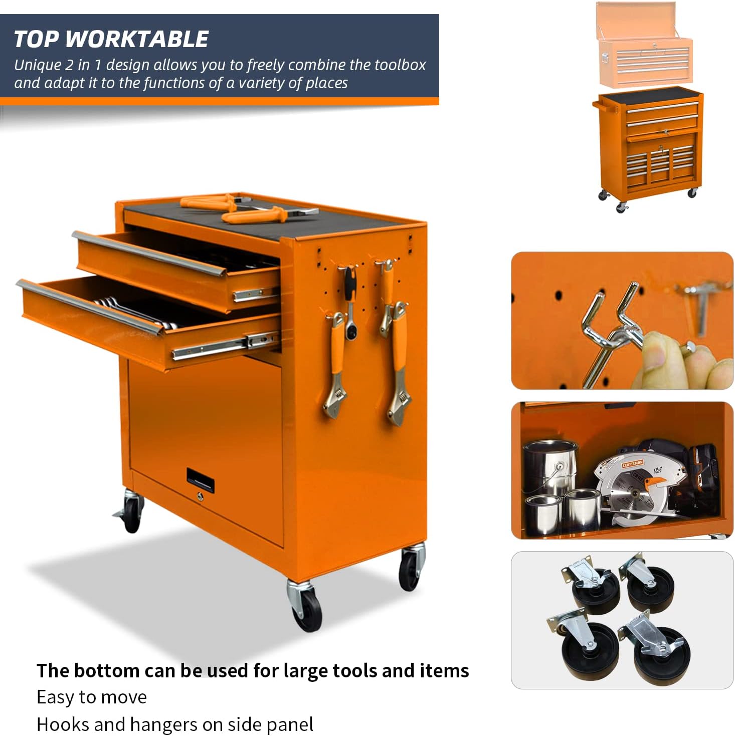 8-Drawer High Capacity Tool Chest, Rolling Tool Box with Lock, Tool Box on 4 Wheels with Sliding Drawers, Tool Storage Cabinet Removable Portable Box for Garage Warehouse New(Orange)