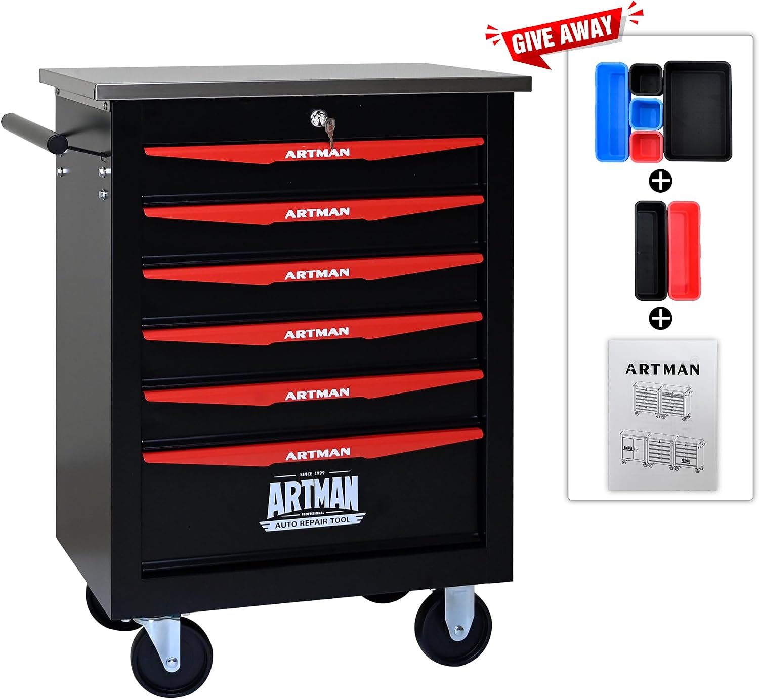 Campfun Tool Chest with Wheels 6 Drawers Rolling Tool Box, Metal Tool Cart with Extra 7 Tool Storage Boxes, Tool Chest Workbench Tool Storage Cabinet for Garage Workshop Warehouse Repair Shop