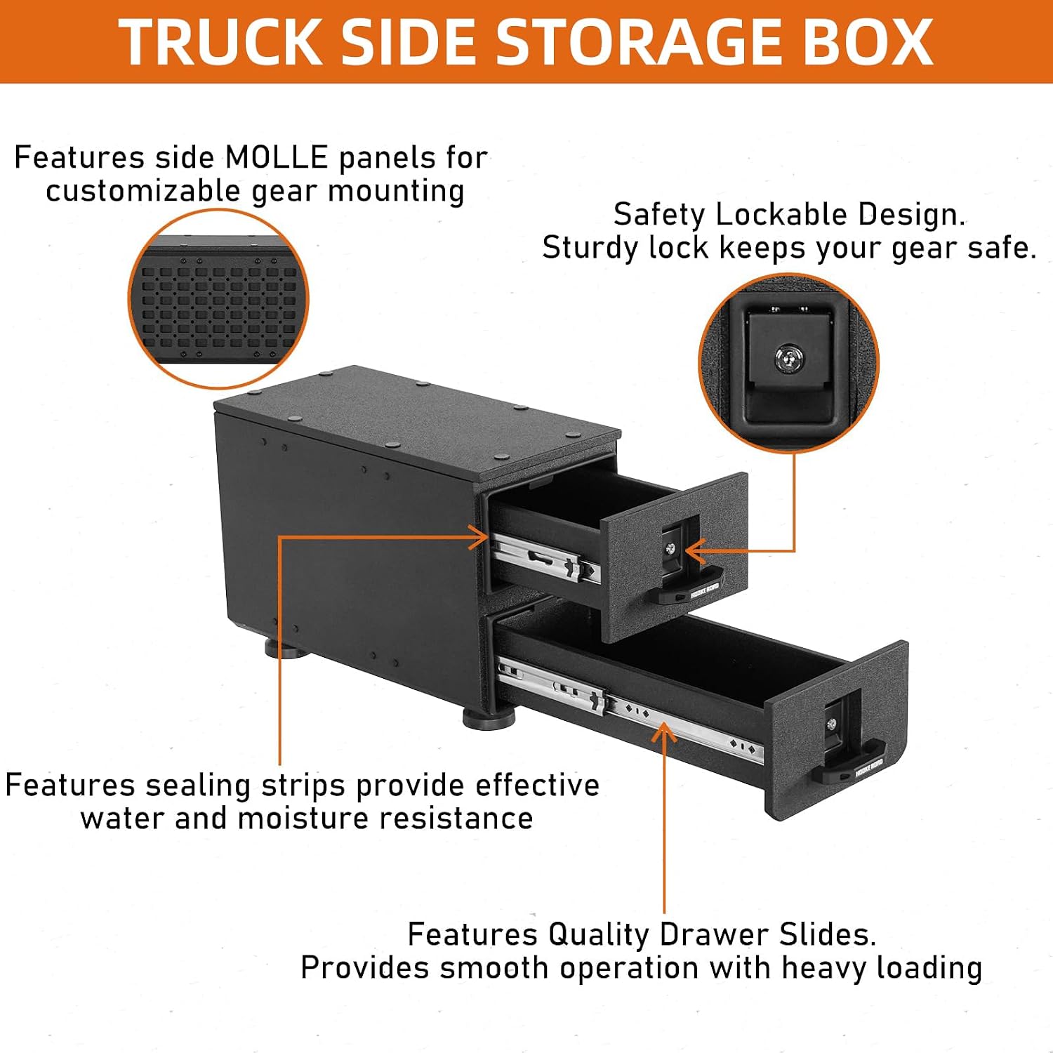 Hooke Road Truck Bed Tool Box MOLLE Panel for Jeep Gladiator JT, Toyota Tacoma 5' Bed, Chevy Colorado & GMC Canyon 5'2' Bed, Wheel Well Lockable Toolbox Security Tool Organizer