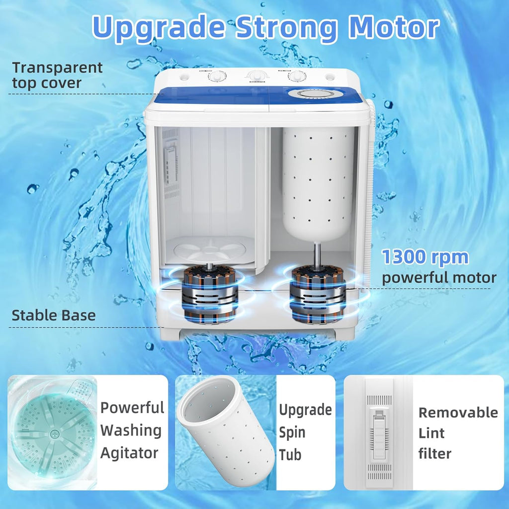 VCJ Portable Washing Machine, Twin Tub Washing Machine Laundry Compact Washer spinner Combo with 28lbs capacity, 18Lbs Washer and 10Lbs Spinner dryer for Apartments RVs and Dorms