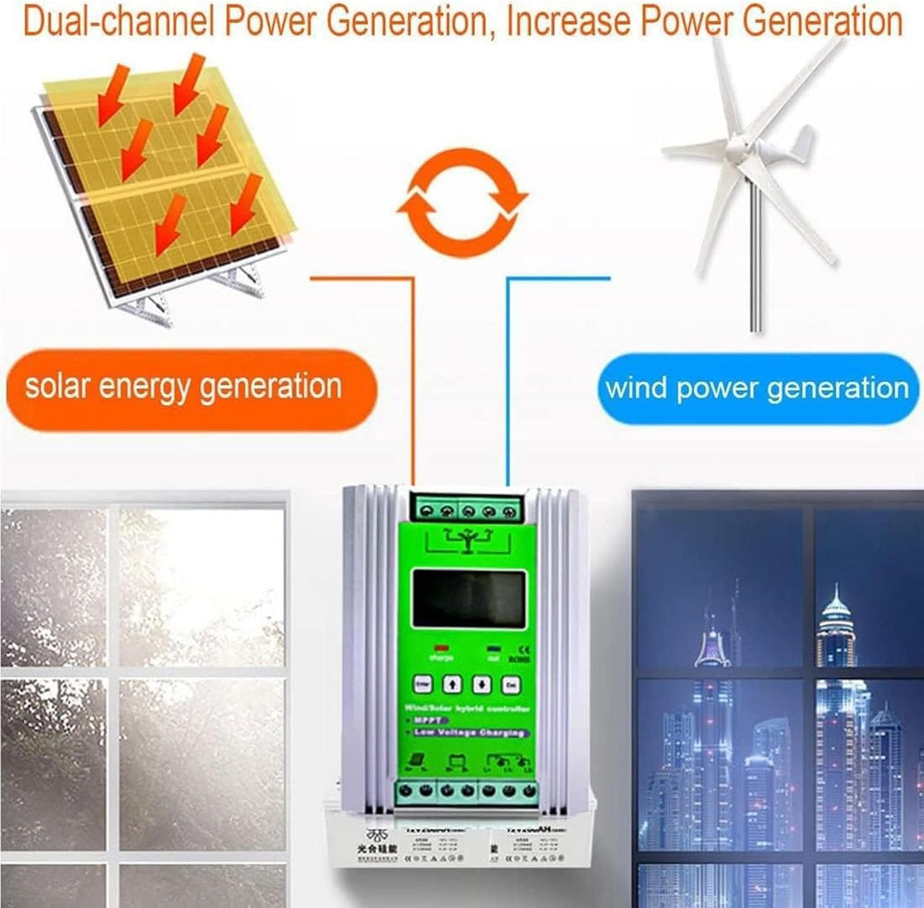 Wind Solar Hybrid Charge Controller 3000W-10000W, 12V/24V/48V Regulator MPPT for Wind Turbine Generator Battery Charging