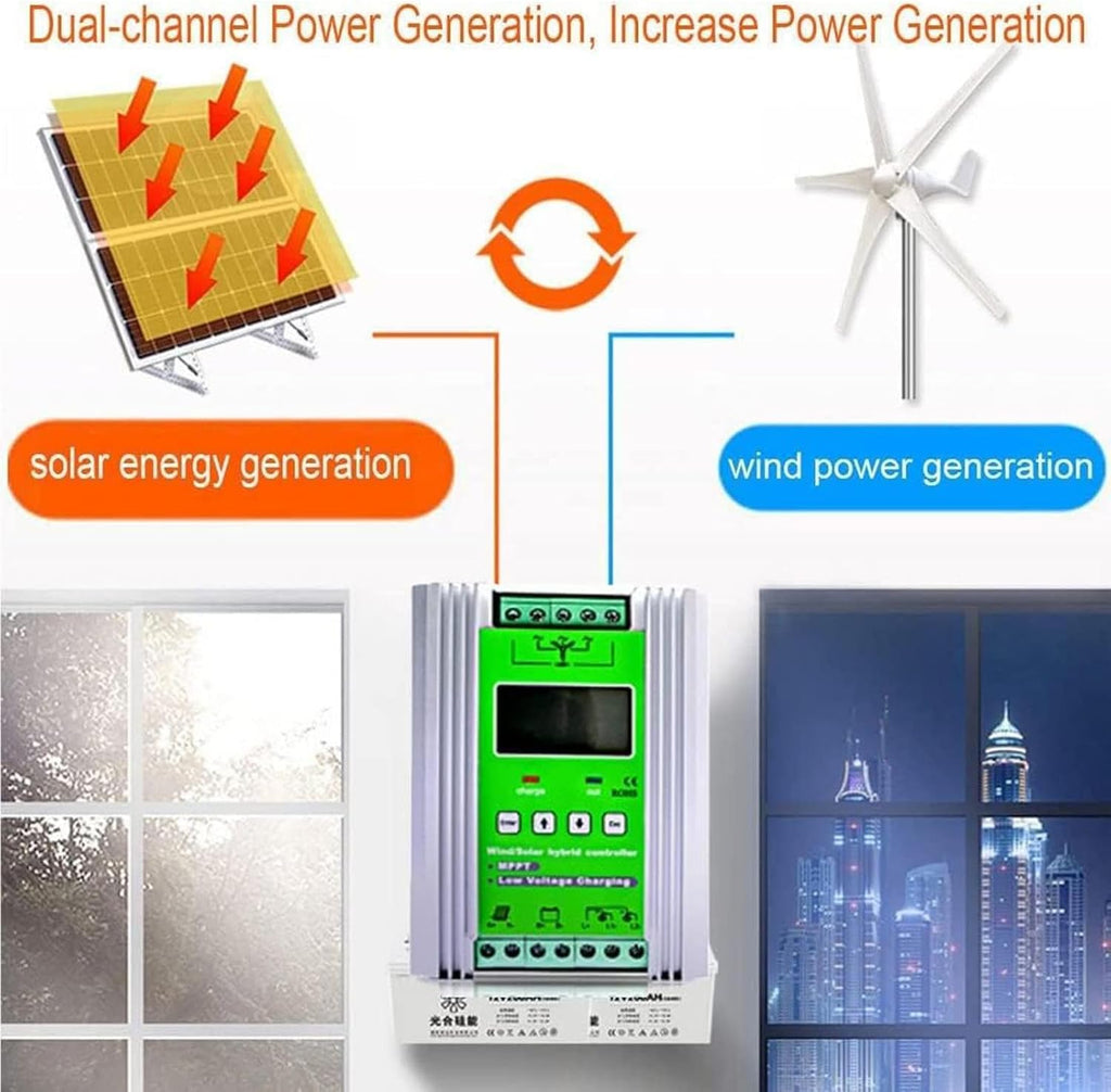 Wind Solar Hybrid Charge Controller 3000W-10000W, 12V/24V/48V Regulator MPPT for Wind Turbine Generator Battery Charging
