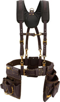Ox Pro Drywall Tool Belt with Padded Suspenders - 22-Pocket Leather Pouches - Small Made of Oil-Tanned Leather with Double-Stitching and Steel Rivets - OX-P263805