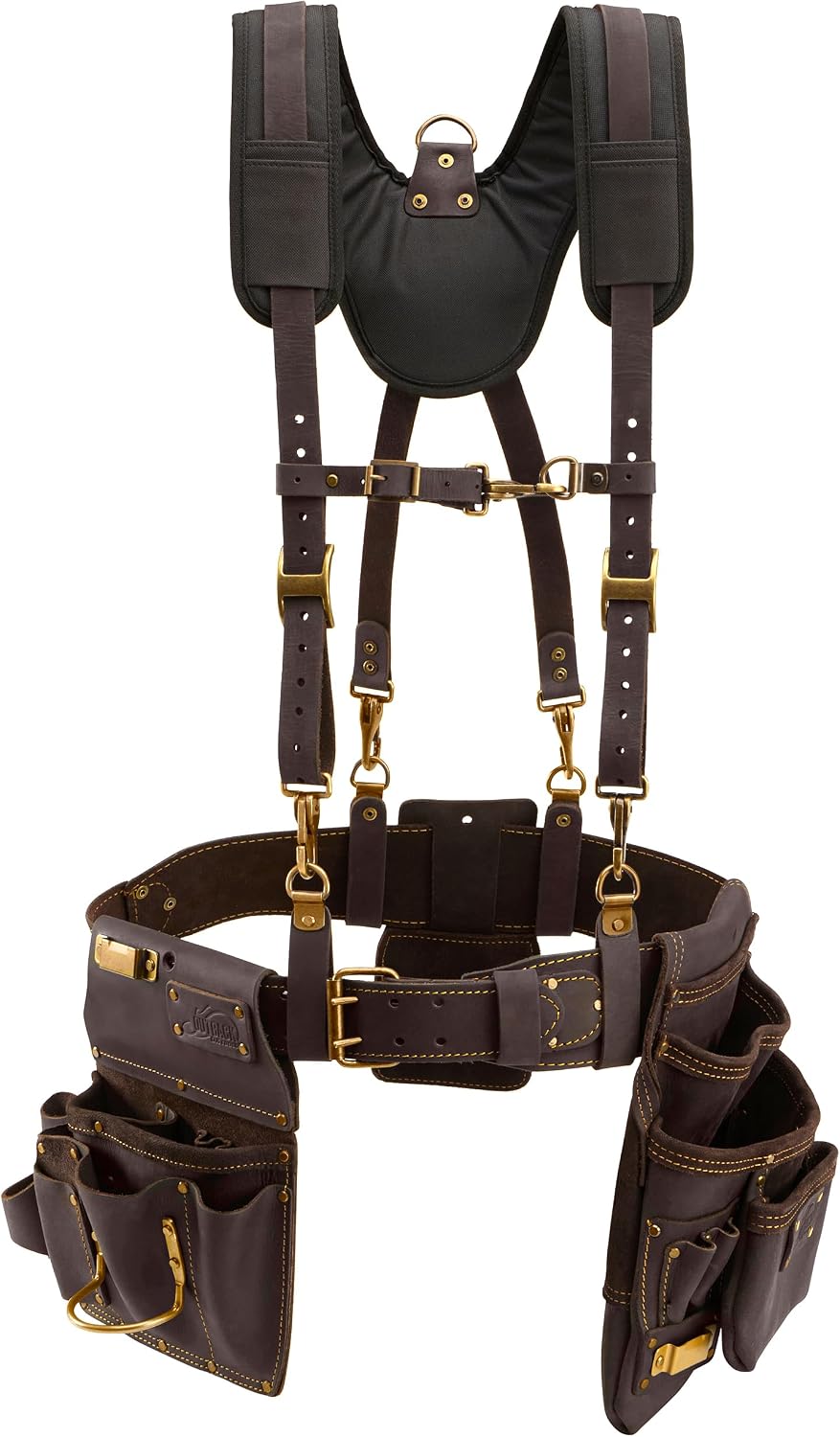 Ox Pro Drywall Tool Belt with Padded Suspenders - 22-Pocket Leather Pouches - Small Made of Oil-Tanned Leather with Double-Stitching and Steel Rivets - OX-P263805