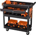 4 Tier Heavy Duty Rolling Tool Cart On Wheels, 350 Lb Capacity, Metal Utility Carts with Lockable Drawer & Side Pegboards, Mechanic Tool Storage Organizer for Garage Workshop Repair Shop