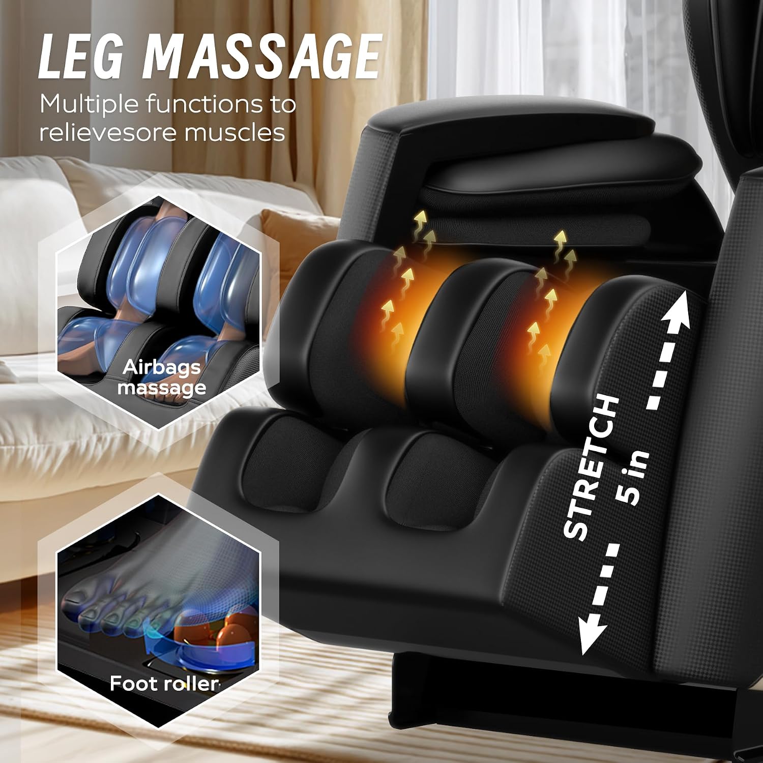GDFStudio Full Body Massage Chair, Zero Gravity Recliner with Heating, Air Pressure, Foot Rollers, Bluetooth Speaker & Adjustable Intensity, 5 Automatic Modes for Home & Office Relaxation