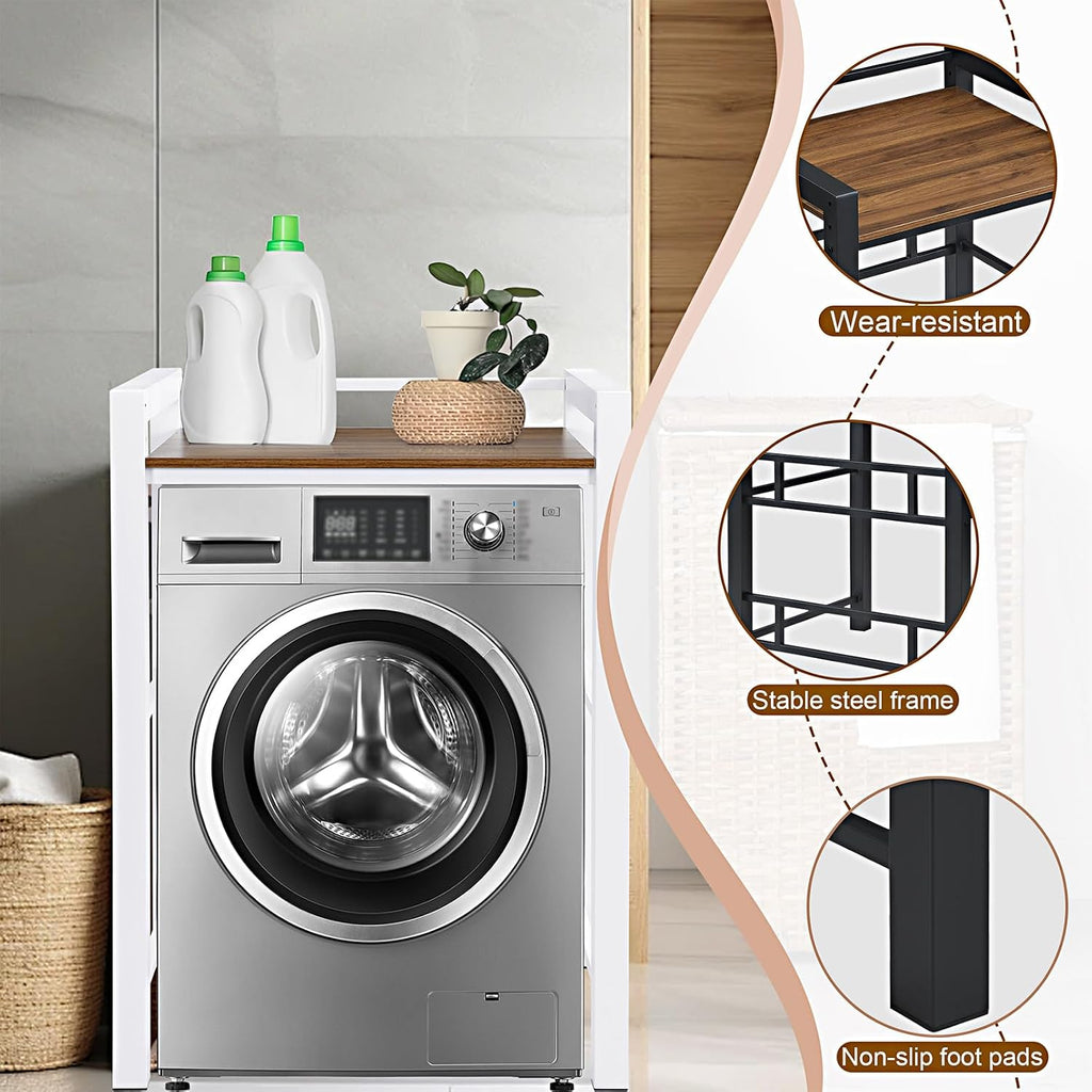 Washer Dryer Stacking Rack, 771lbs Capacity Heavy Duty Washer and Dryer Stacking Stand, 3 Adjustable Height Washing Machine Shelf forLaundry Rooms Bathrooms Balconies (White)