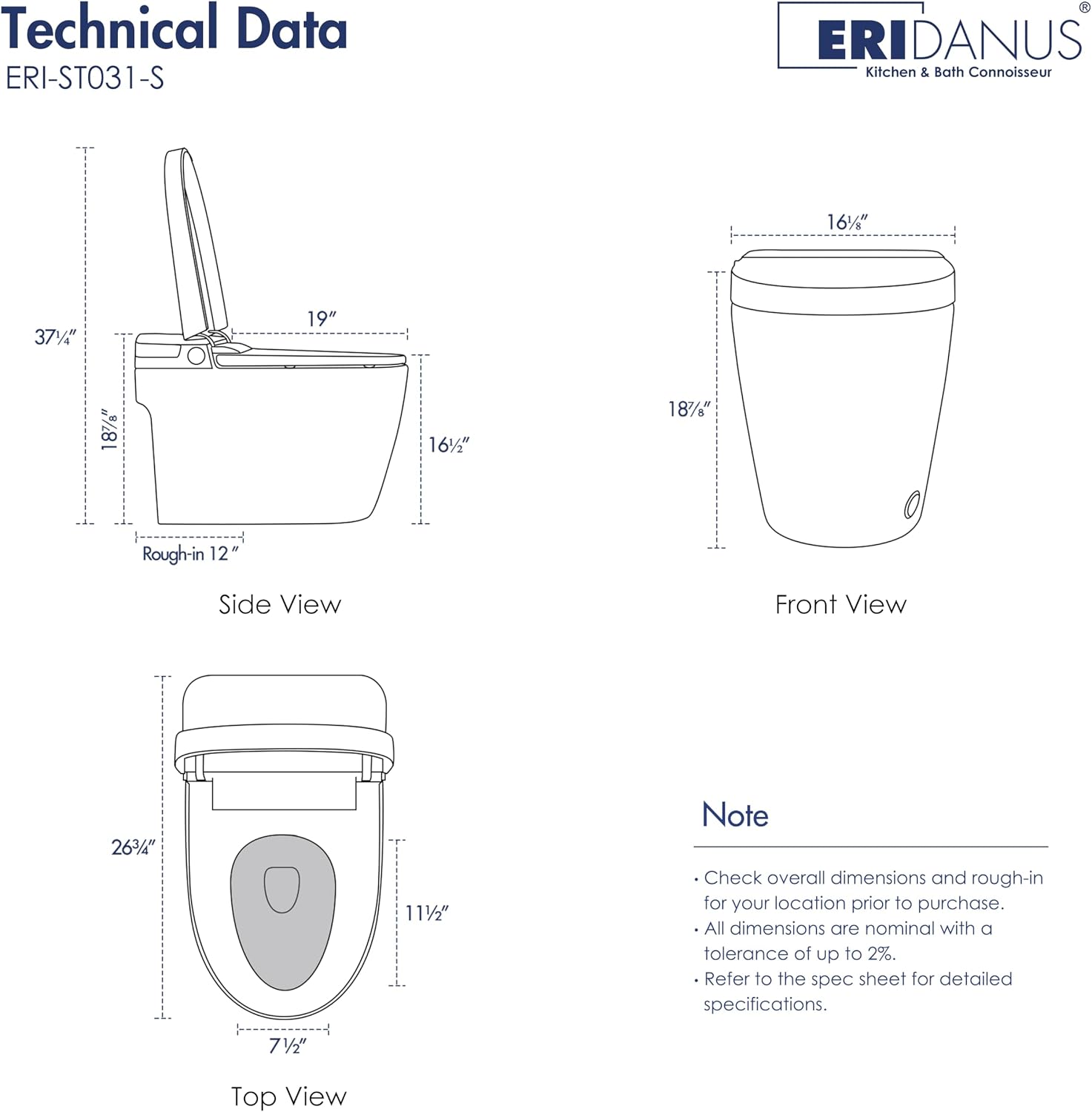 Smart Toilet, Eridanus One Piece Tankless Toilet with Bidet Built in, Foot-Sensor, Off-Seat Auto Flush, Adjustable Warm Water Sprayer, Air Dryer, Elongated Heated Seat, Power-Assisted Flush