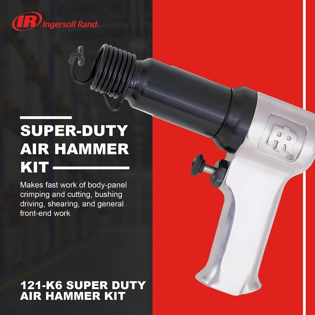 Ingersoll Rand 121-K6 Super Duty Air Hammer Kit, 121/Q Tool Plus 6 PC Chisel Set with Storage Case, Touch Trigger for Max Control, 3000 BPM