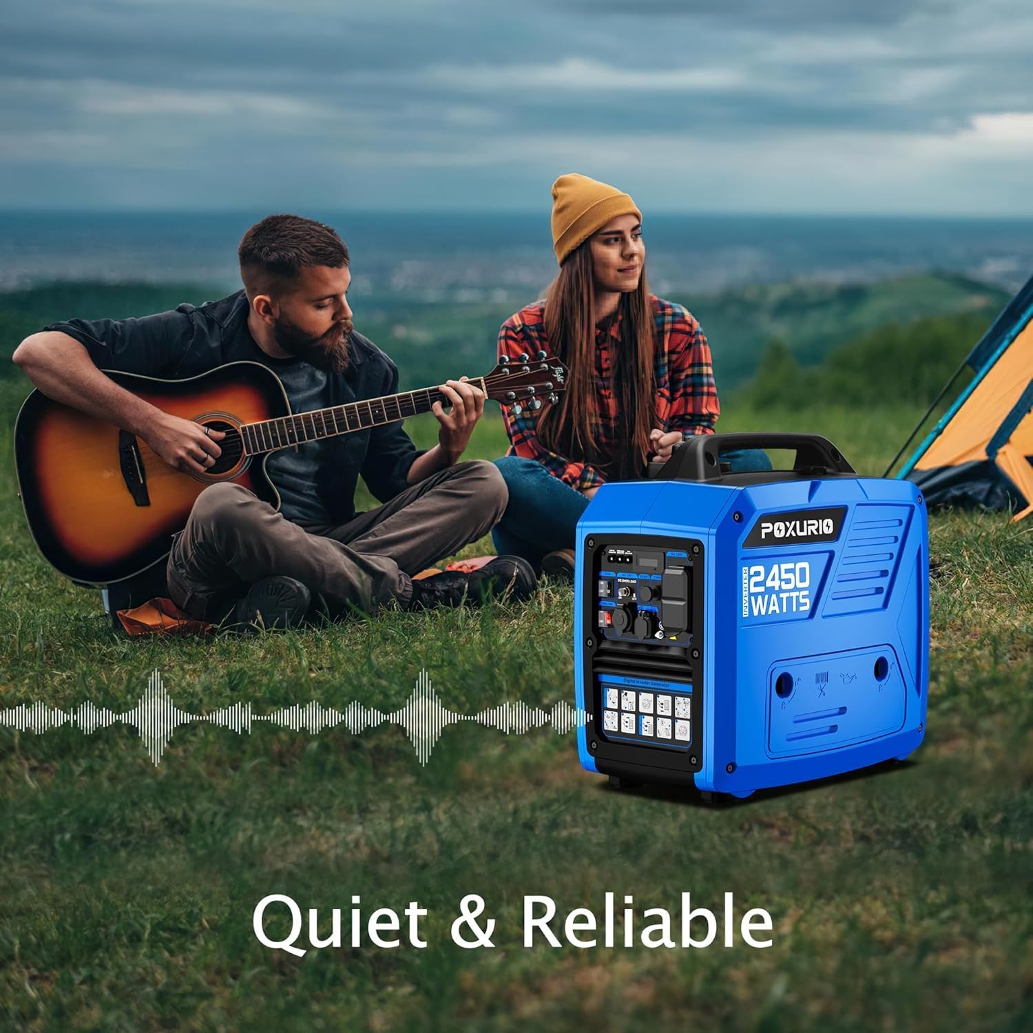 2450-Watt Dual Fuel Inverter Generator for Home Use, 1.6Gallon Large Fuel Tank Up to 8.3 Hours Use, 120V Gas Powered Generator Super Quiet, Blue