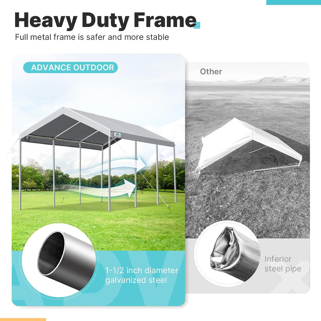 ADVANCE OUTDOOR 10x20 ft Heavy Duty Carport Potable Car Canopy Garage Party Tent Boat Shelter, Adjustable Height from 9.5 ft to 11 ft - Gray