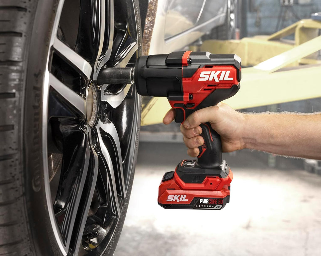 SKIL PWR CORE 20 Brushless 20V 1/2-Inch Mid-Torque Impact Wrench with Three Speed Selection, Includes 2.0Ah USB-C Battery and 45W USB-C Charger - IW5761B-1C