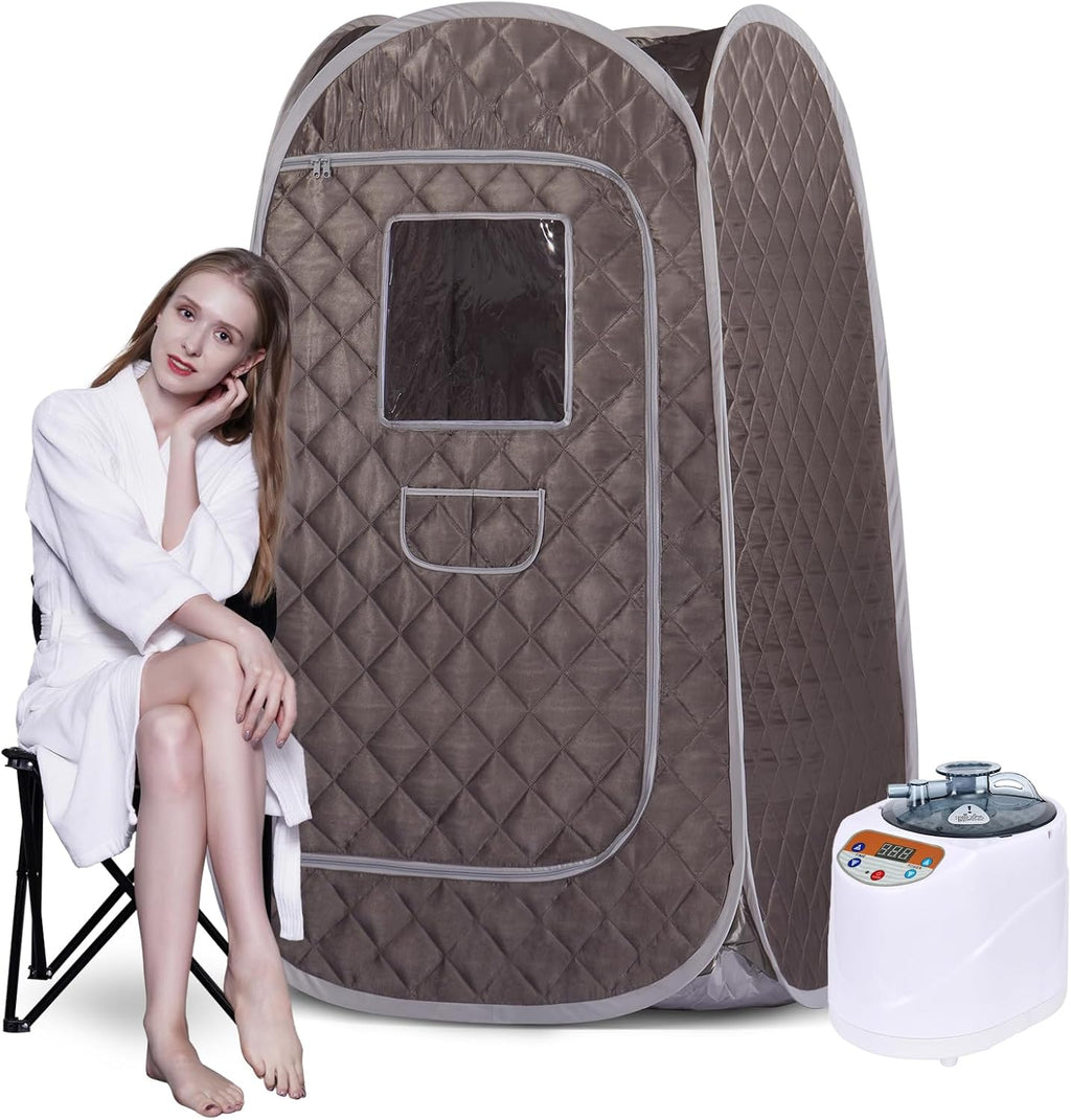 Smartmak Portable Steam Sauna, Full Body Personal Home Spa, Foldable Saunas Tent with 3L & 1000W Large Steam Generator, 9 Levels Remote Control, Upgraded Chair Included for Relaxation (DarkGrey)