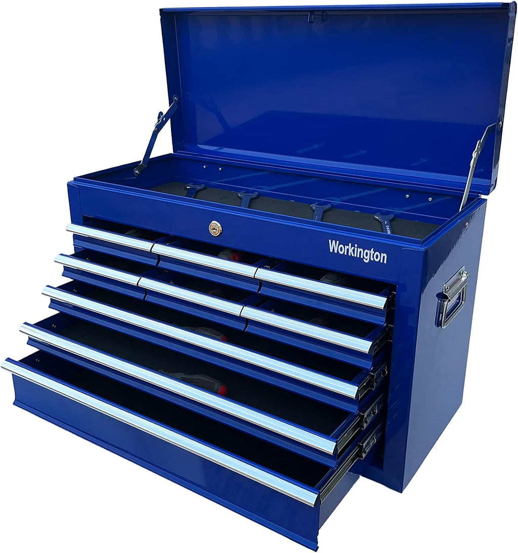 Workington Portable Metal Tool Chest with 9 Drawers, 24' 9-Drawer Tool Chest Cabinet with Ball Bearing Drawer Slides, Steel Tool Storage Box Organizer 4006 Blue