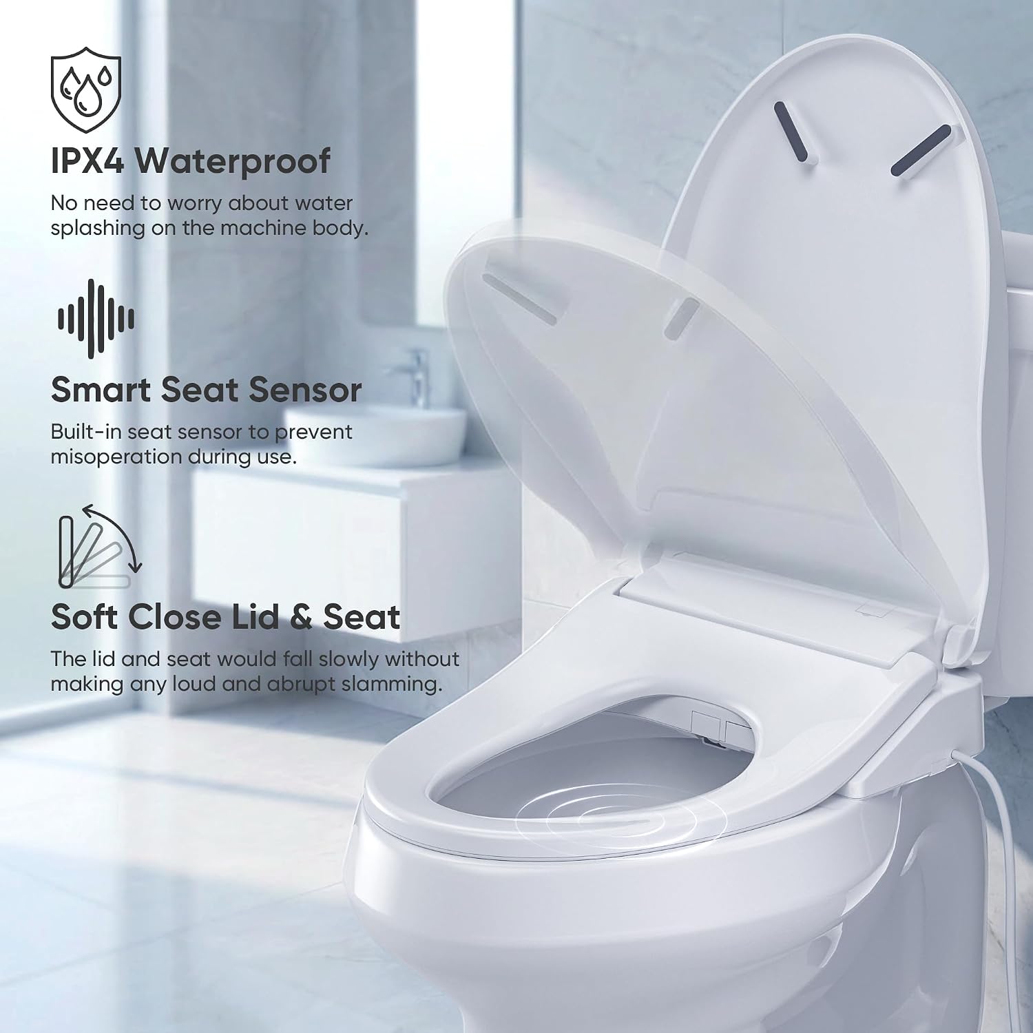 Electric Bidet Toilet Seat with Instant Warm Bidet Wash & Warm Air Dryer, Self-Cleaning Stainless Steel Nozzle, Soft Close Lid, Elongated