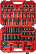 AMM 1/2-inch 66 Pieces Impact Socket Master Set, SAE & Metric from 5/16'-1-1/4',8-24mm, Shallow/Deep Socket Set with Ratched Hand, Extension Bar and Adapters，Cr-V steel