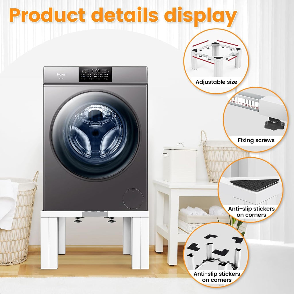 Full Size Laundry Pedestal Washer and Dryer Pedestals, Universal Fit 1100lbs Capacity Adjustable Washing Machine Stand, Dryer Base Platform Heavy Duty Mini Fridge Stand(Pearl White)