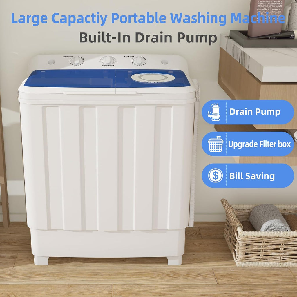 VCJ Portable Washing Machine, Twin Tub Washing Machine Laundry Compact Washer spinner Combo with 28lbs capacity, 18Lbs Washer and 10Lbs Spinner dryer for Apartments RVs and Dorms