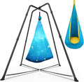 Swing Stand Frame with Sensory Swing Pod Chair, X-Shaped Swing Set, Metal Hammock Chair Stand for Adults Indoor and Outdoor 330LBS (Patterned-Star Blue)