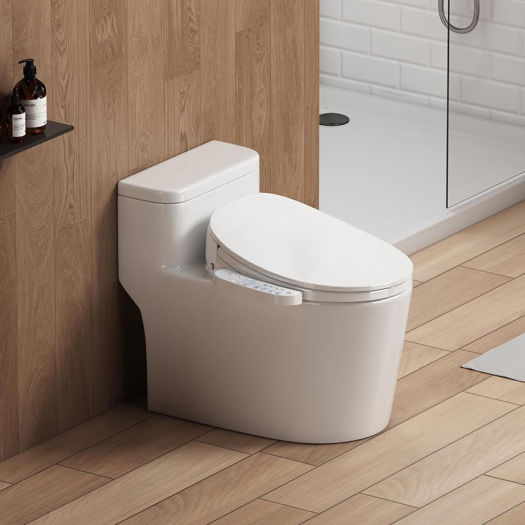 XCQQ Bidet Toilet Seat, Bidet Seat With Warm Water Wash, Heated Seat, Air Dryer, Soft Close Lid, Night Light, Self Cleaning Nozzle, LED Display, Requires Outlet - Round