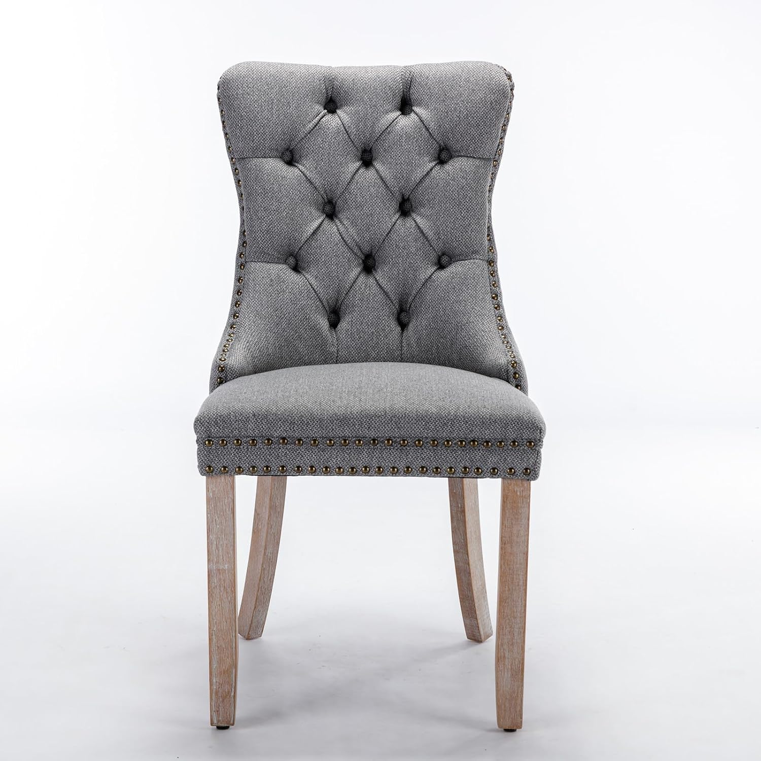 Ball & Cast Contemporary Upholstered Dining Chairs Set of 2, Button Tufted Kitchen Side-Chairs with Hang Ring & Nailhead Trims & Solid Wood Legs, 2-Piece Backrest Traditional Chair, Linen Gray