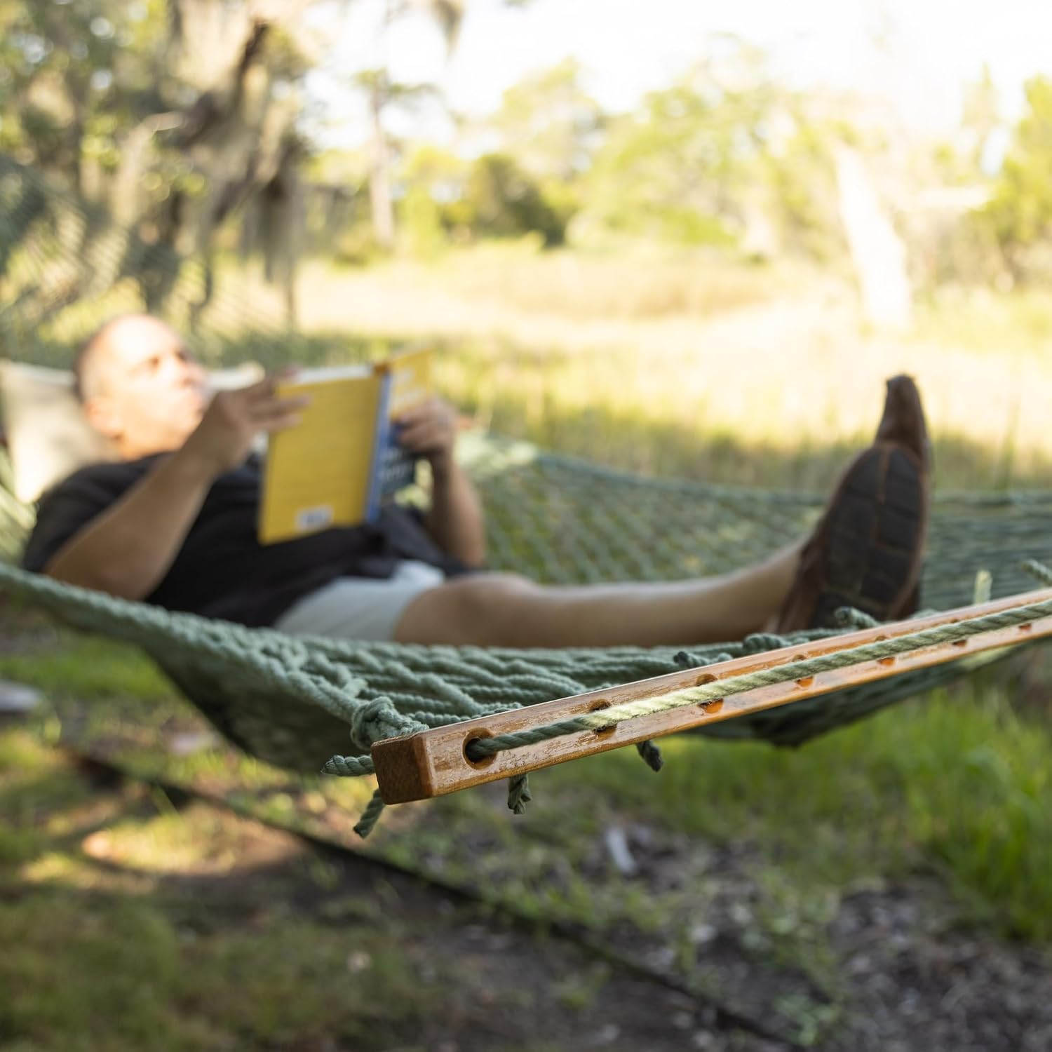 Original Pawleys Island Large Meadow DuraCord Rope Hammock – 13 ft. x 55 in., 2-Person, 450 lb Capacity, Oak Spreader Bar, Zinc-Plated Hardware, Handcrafted in the USA