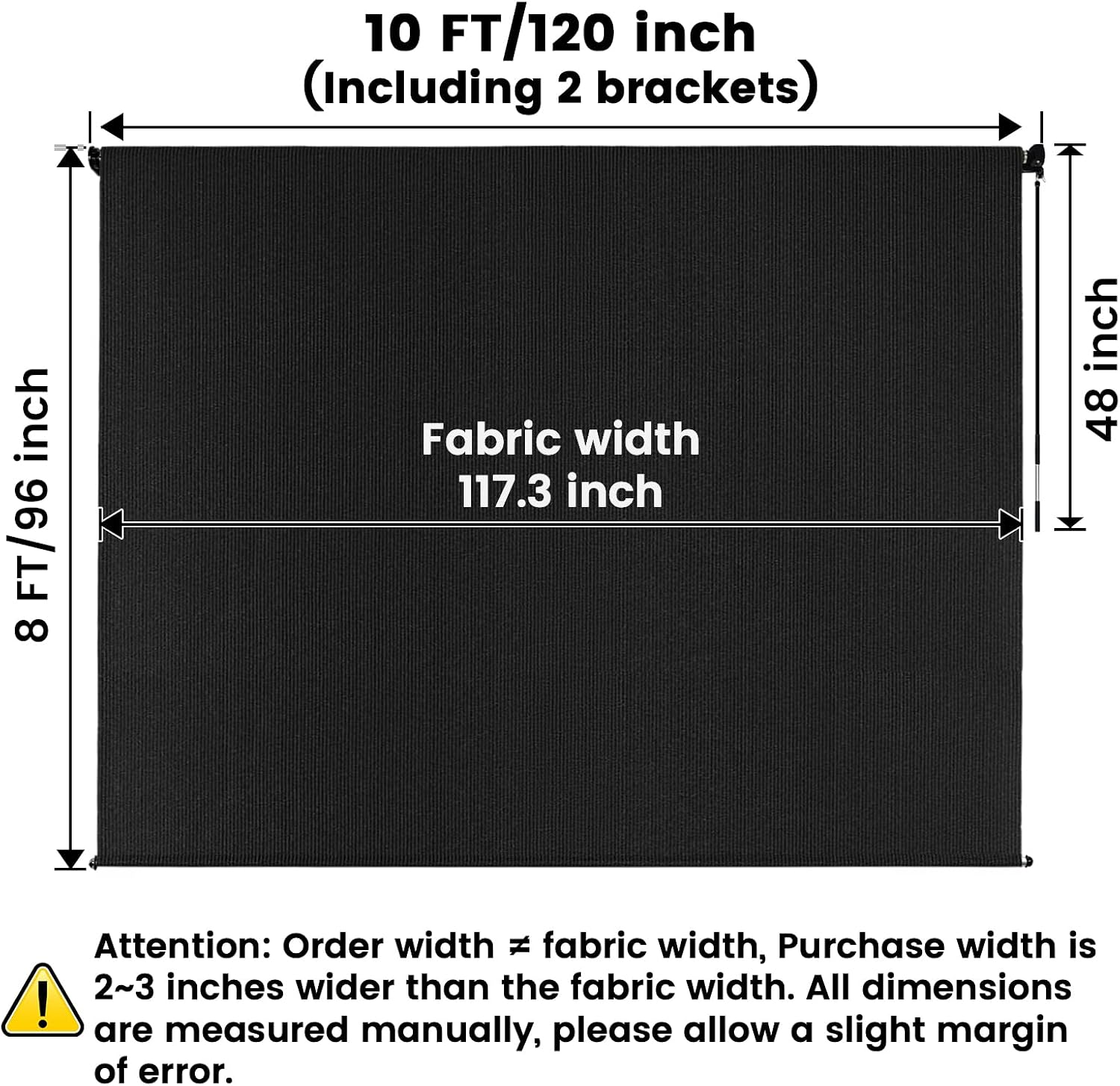 10'W x 8'H Black Outdoor Roller Shade with Crank Wand Patio Shades Roll up, Privacy Protection & UV Blocking for Pergola | Gazebo