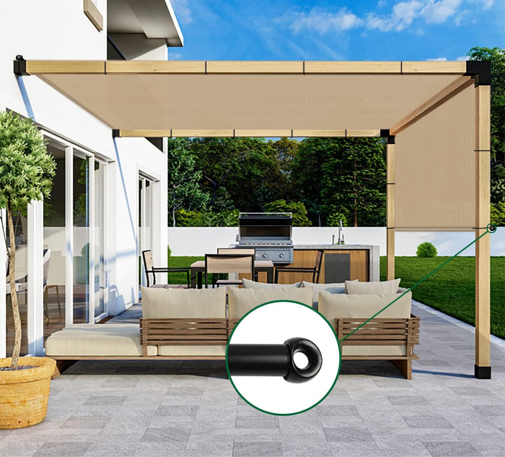 10' x 8' Universal Pergola Shade Cover with Grommets Weighted Rods, Sun Shade Cloth Outdoor Canopy Replacement Cover, Patio Awning for Porch, Backyard, Gazebo, Garden, Sand