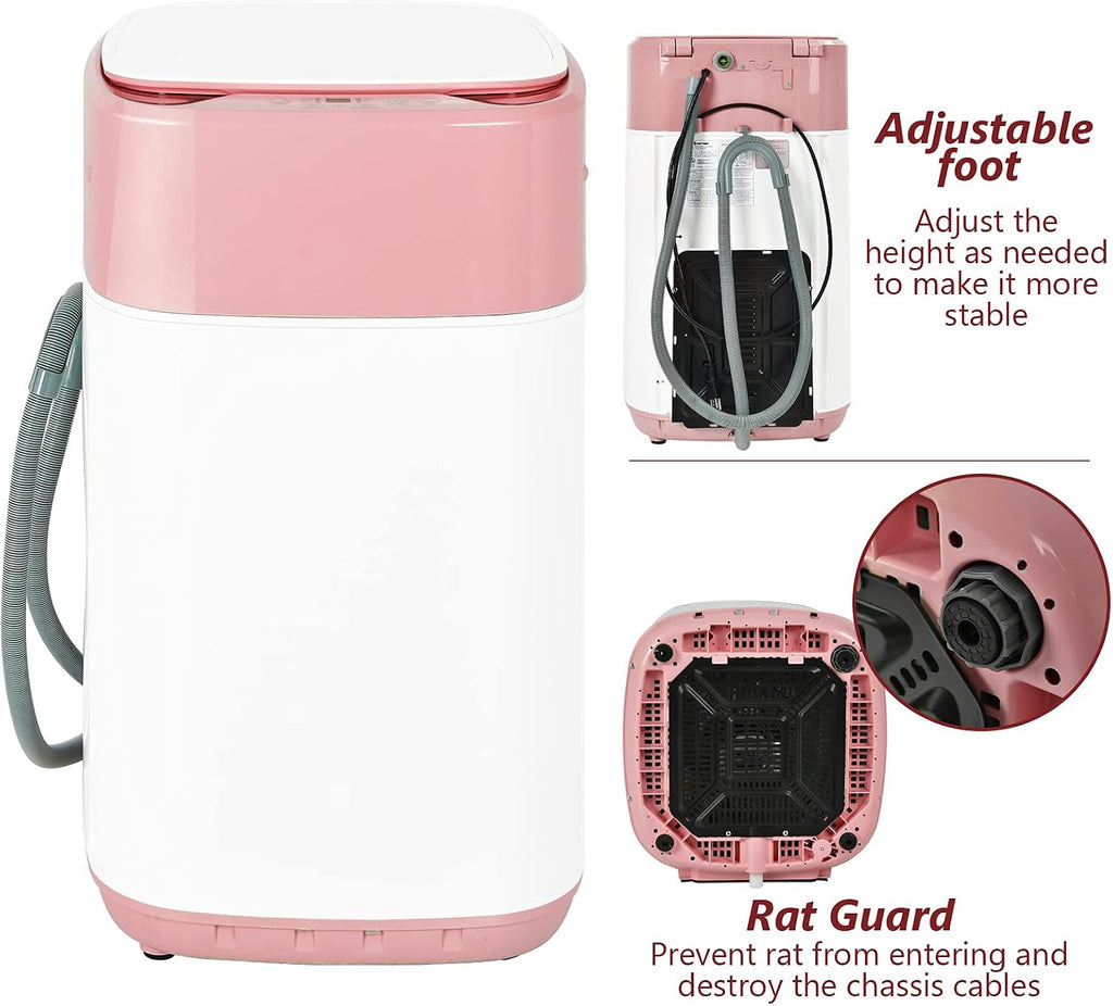 Giantex Portable Washing Machine, Full Automatic Washer and Spinner Combo 8lbs, 1.0 cu.ft 6 Programs 6 Water Levels Built-in Drain Pump, Top Load 2 in 1 Laundry Washer Apartment Dorm (Pink & White)