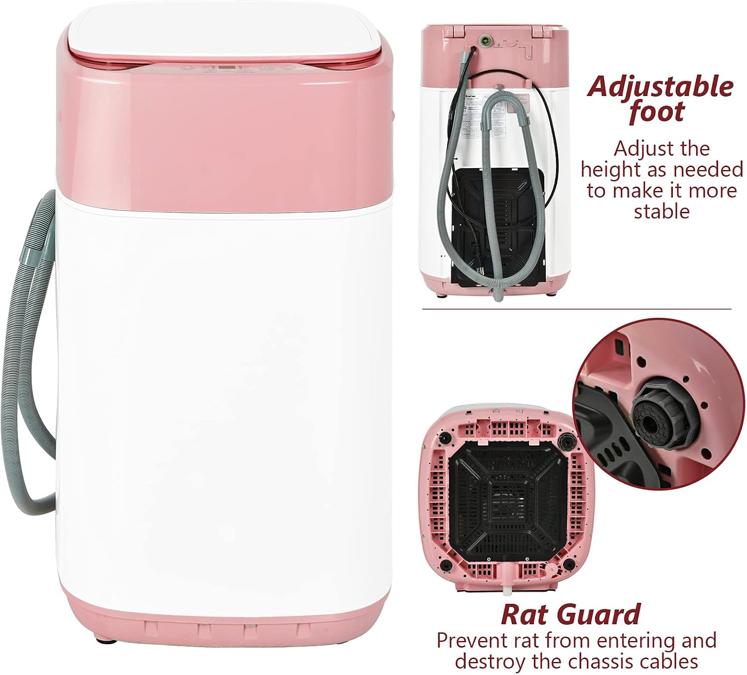 Giantex Portable Washing Machine, Full Automatic Washer and Spinner Combo 8lbs, 1.0 cu.ft 6 Programs 6 Water Levels Built-in Drain Pump, Top Load 2 in 1 Laundry Washer Apartment Dorm (Pink & White)