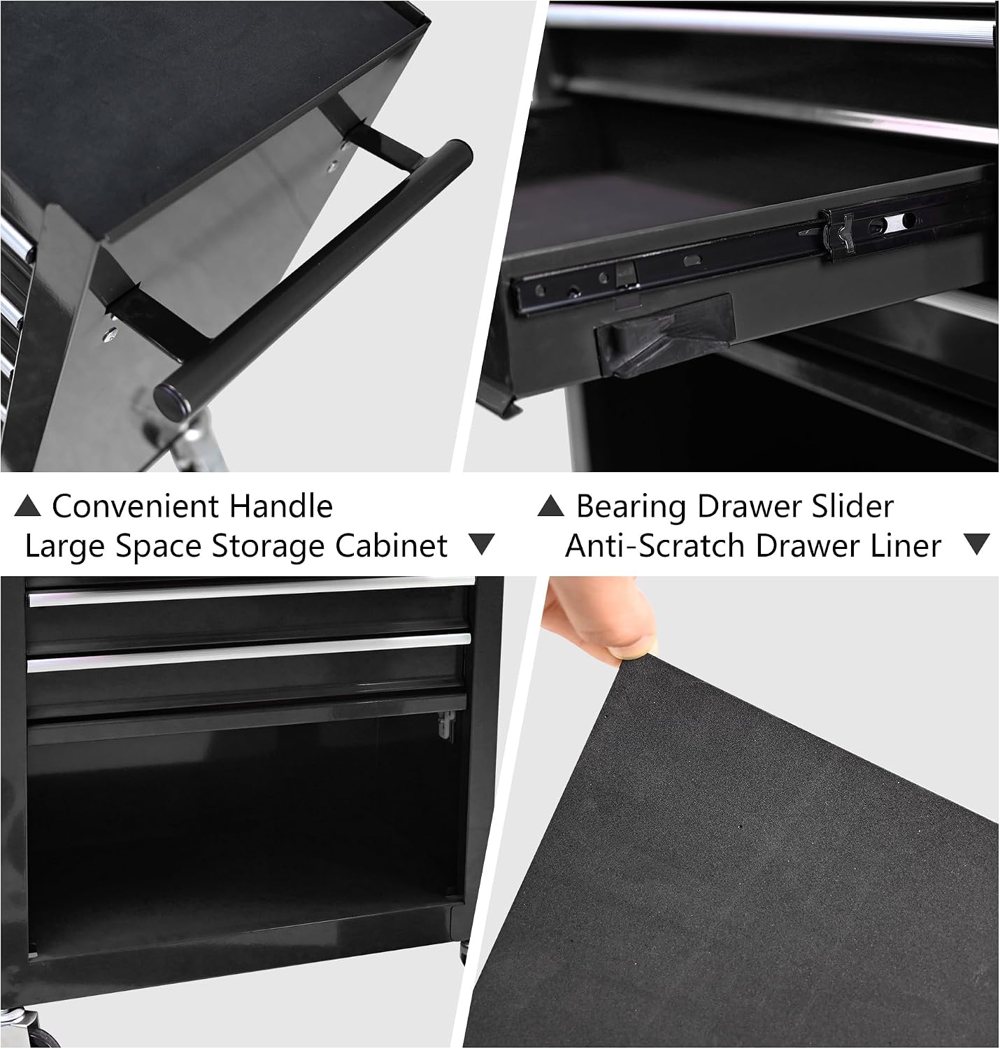 4-Drawer Tool Cart on Wheels, Drawers Rolling Tool Chest with 1 Cabinet, Mobile Trolley Organizer Tools Box with Locking Wheels & Ball Bearing Drawers for Garage,Warehouse,Repair Shop (Black)