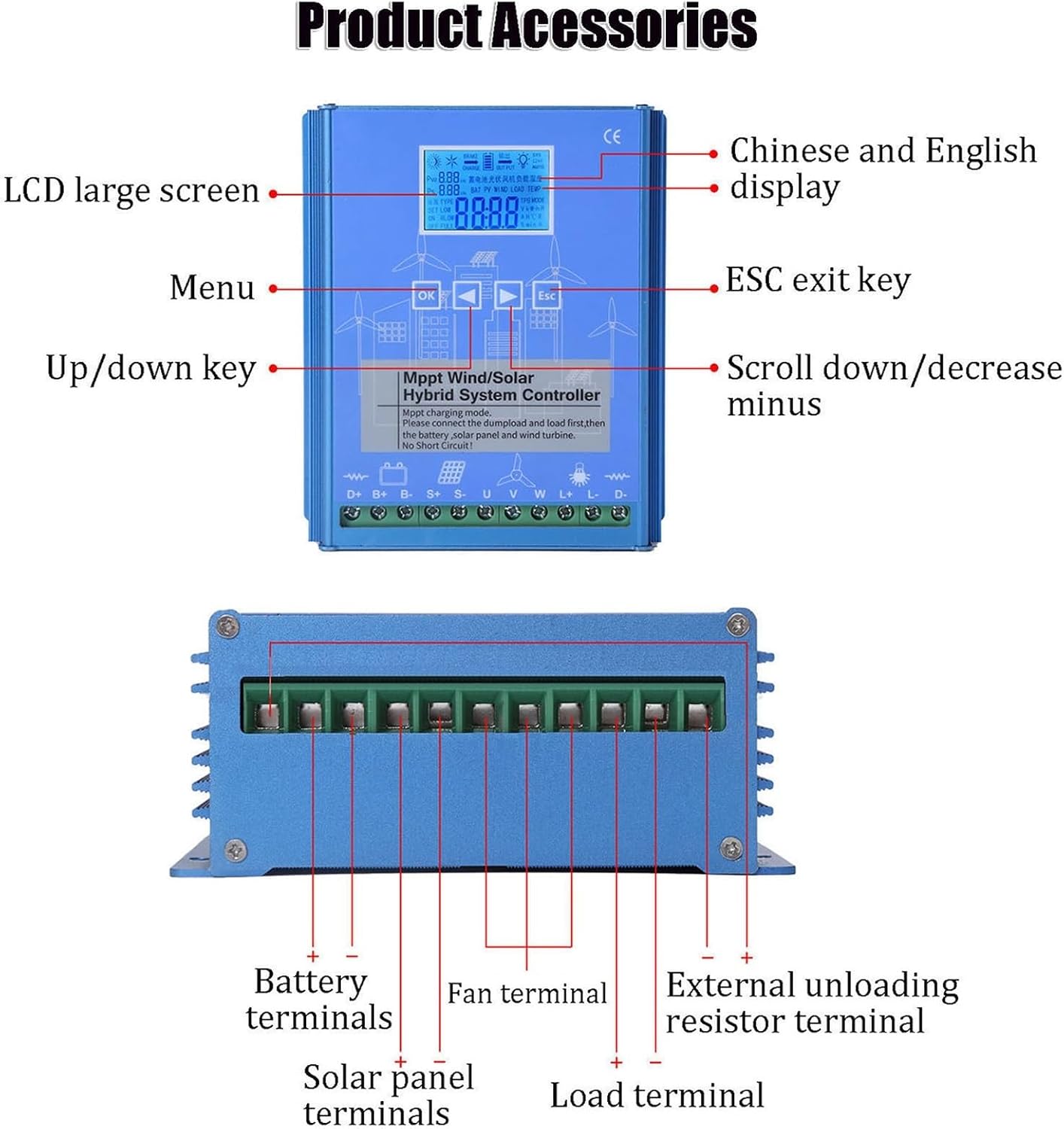 2000W-6000W MPPT Solar Charge Controller, 12V 24V 48VWind Solar Hybrid Charge Controller with Dump Load for Wind Turbine Generator Charger Battery(24v,4000w)