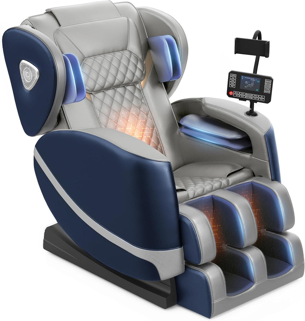 FURNIMAT 2026 Massage Chair Full Body, Zero Gravity Massage Chair with 10 Fix Rollers, Airbags, Heating, Foot Massage, Auto Modes, Bluetooth Speaker, Smart Screen Controller(Leather Blue)